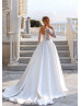 Long Sleeves Beaded White Lace Satin Fashionable Wedding Dress